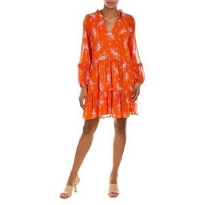 Vince Camuto Orange Floral Long Sleeve Dress S